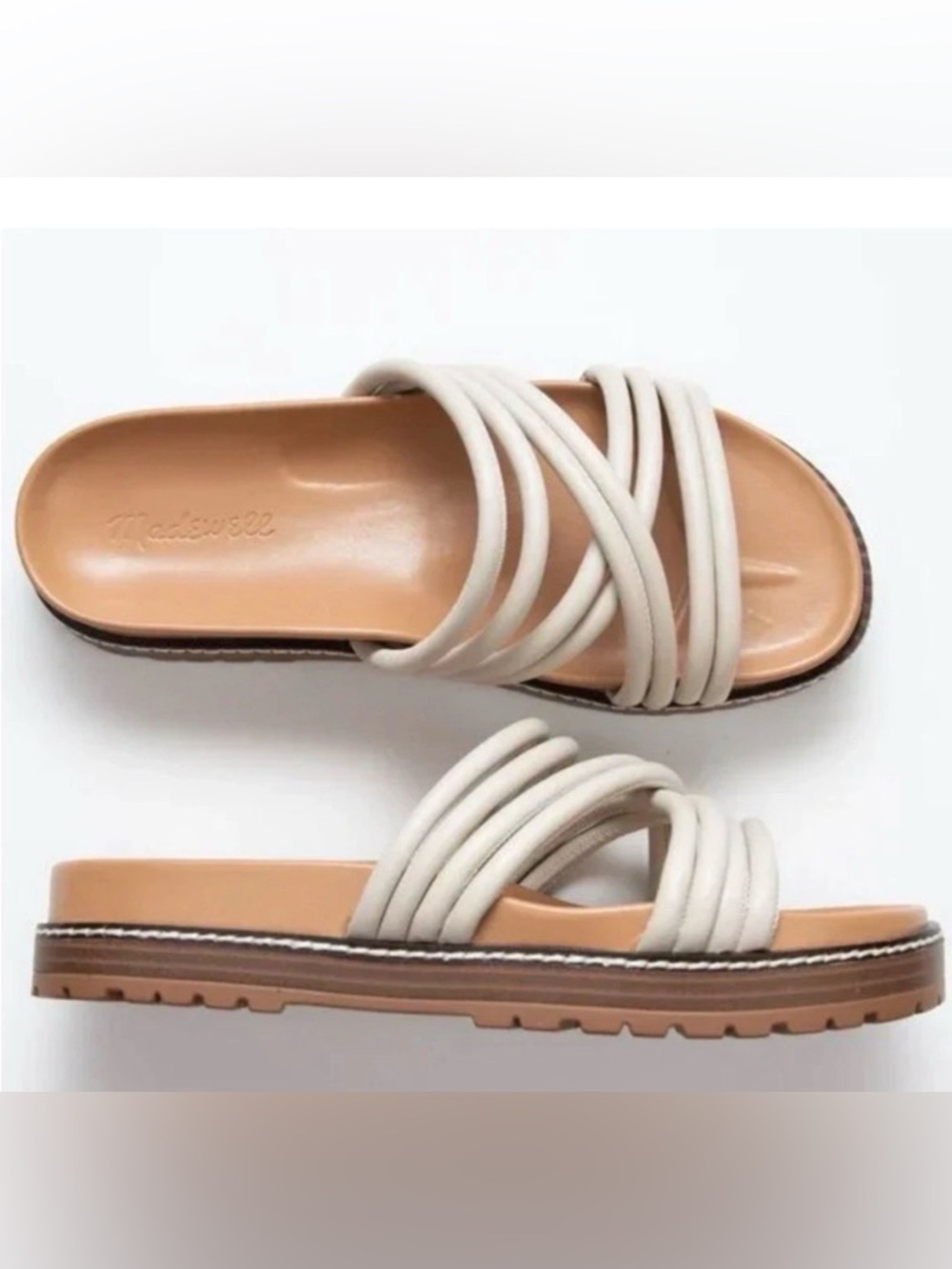 Madewell Charley Strappy Slide Sandals Sz 9.5 Leather Beige Tan Platform